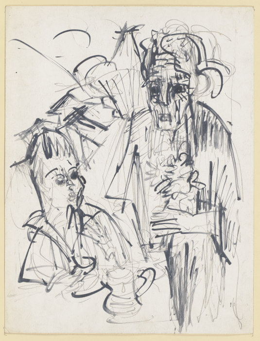 Alte Frau mit Jungen am Kaffeetisch van Ernst Ludwig Kirchner