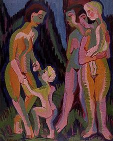 Drei nackte Frauen mit Kindern van Ernst Ludwig Kirchner