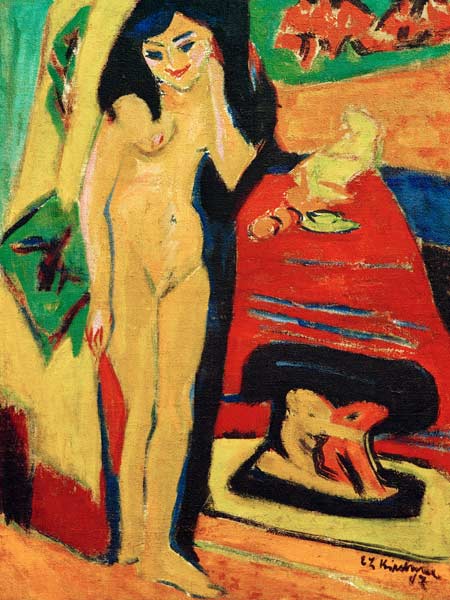 Nude behind curtain. van Ernst Ludwig Kirchner