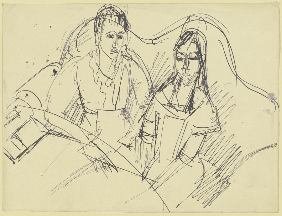 Paar auf einem Sofa am Tisch van Ernst Ludwig Kirchner