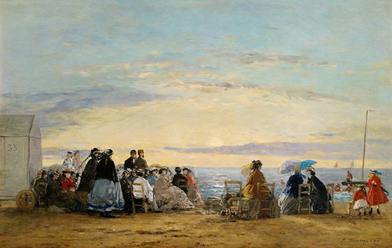 Watching the sunset from the beach van Eugène Boudin