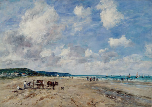 The Beach at Tourgeville van Eugène Boudin