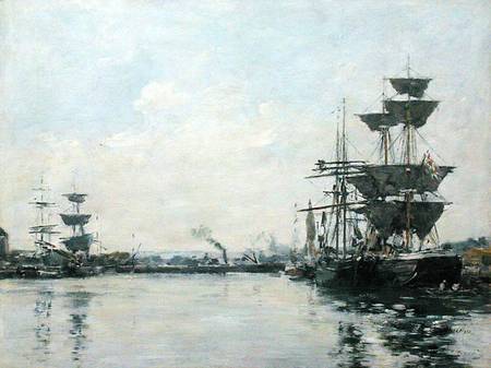 Le Havre, ships in a basin van Eugène Boudin