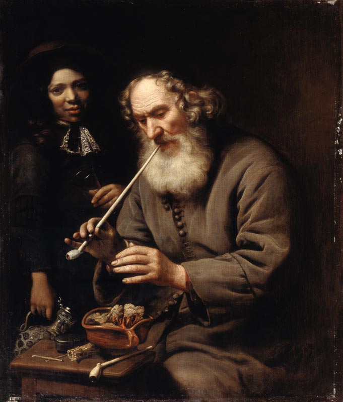 Een oude man met kleipijp van Ferdinand Bol