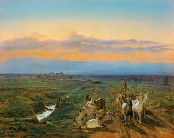 F.Waldmüller, Abendlandschaft mit Ziegen