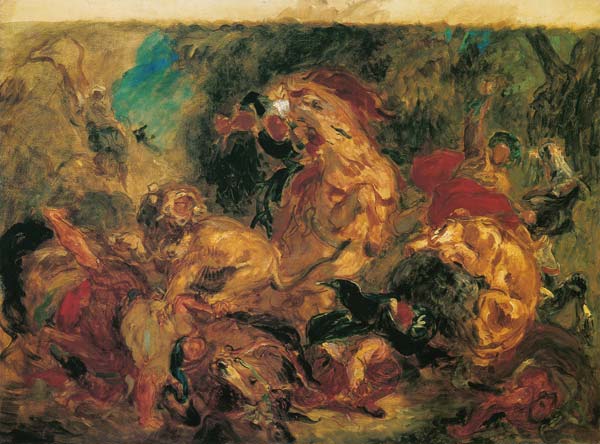 Löwenjagd (Vorstudie) van Ferdinand Victor Eugène Delacroix