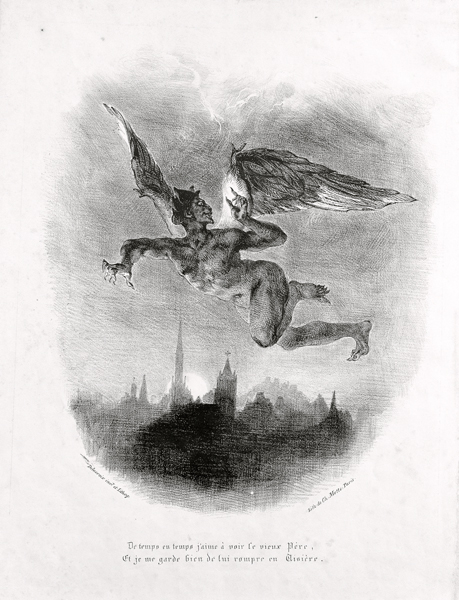 Mephistopheles Prologue in The Sky. Illustration to Goethe's Faust van Ferdinand Victor Eugène Delacroix