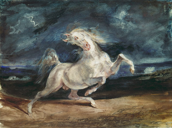 Horse Frightened by Lightning van Ferdinand Victor Eugène Delacroix