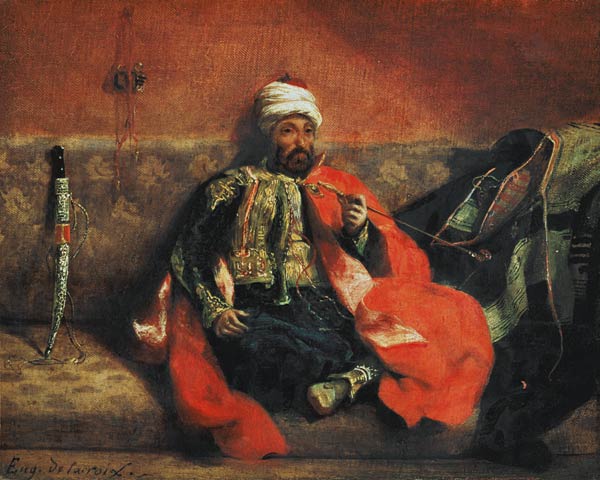 Rauchender Türke auf einem Divan van Ferdinand Victor Eugène Delacroix