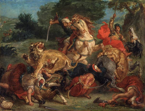 The Lion Hunt van Ferdinand Victor Eugène Delacroix