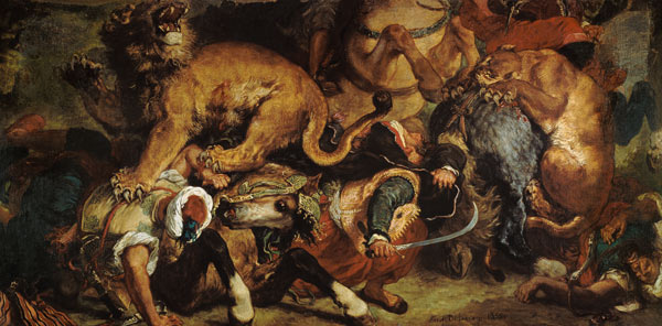 The Lion Hunt van Ferdinand Victor Eugène Delacroix