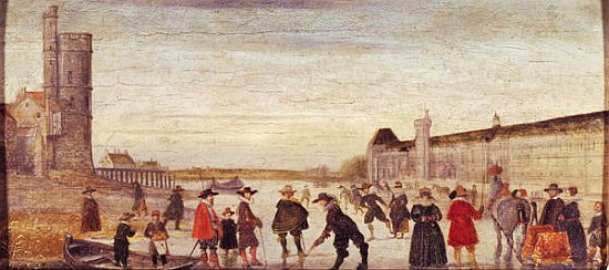 Skaters on the Seine in 1608 van Flemish School