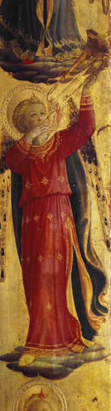 Angel Playing a Trumpet, detail from the Linaiuoli Triptych van Fra Beato Angelico
