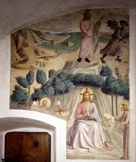 The Temptation and Angels Ministering to Christ in the Wilderness van Fra Beato Angelico