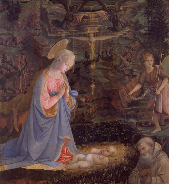 The Adoration of the Child with St. John the Baptist and St. Romauld of Ravenna c.1463 van Fra Filippo Lippi