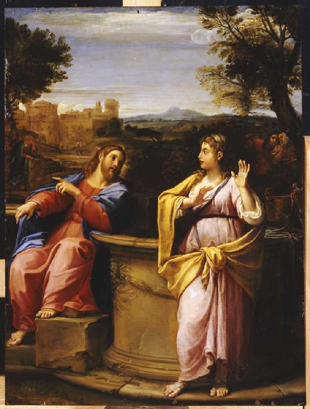 Christus und die Samariterin am Brunnen van Francesco Albani