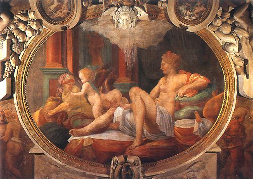 Danae - Ausschnitt aus dem Fresco in der Galerie Franz I. in Fontainebleau van Francesco Primaticcio