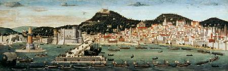 View of Naples depicting the Aragonese fleet re-entering the port after the Battle of Ischia in 1442