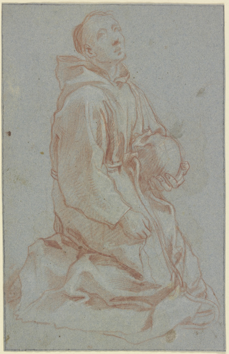 Kniender Mönch, von einem Totenschädel in seiner Linken aufblickend van Francesco Vanni
