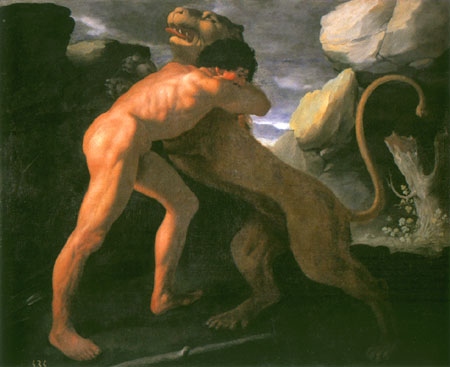 Herkules kämpft mit dem nemeischen Löwen van Francisco de Zurbarán (y Salazar)