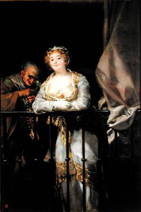 Maja and Celestina on a Balcony van Francisco José de Goya