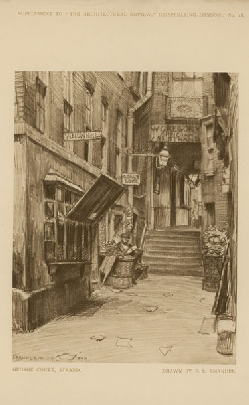 George Court on the Strand (engraving) van Frank Lewis Emanuel