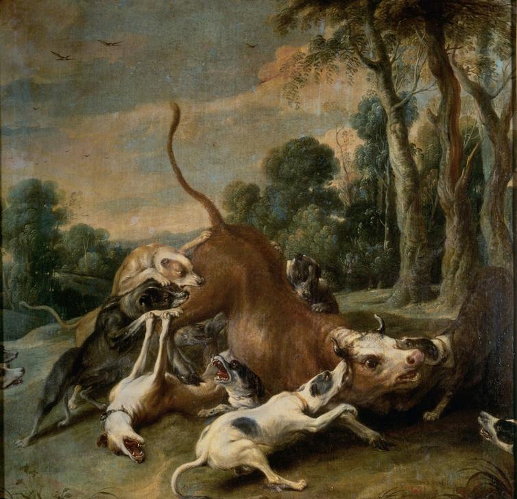 Bull Surrendered by Dogs van Frans Snyders