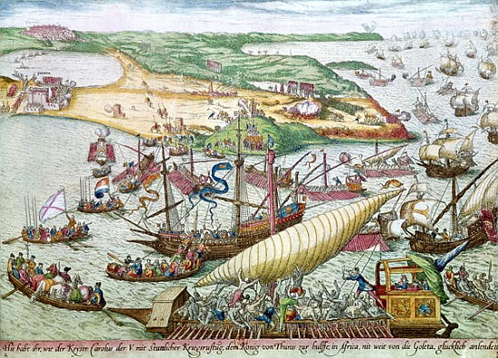 The Siege of Tunis or La Goulette Charles V in 1535 van Franz Hogenberg