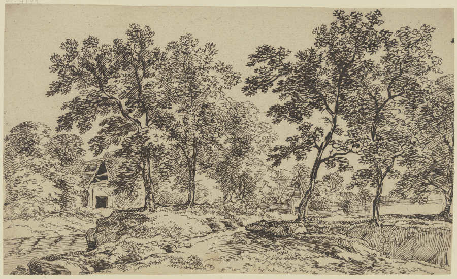 Huts between trees van Franz Innocenz Josef Kobell