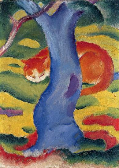Kat achter een boom 