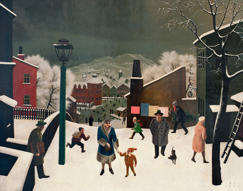 Winter in Town van Franz Sedlacek