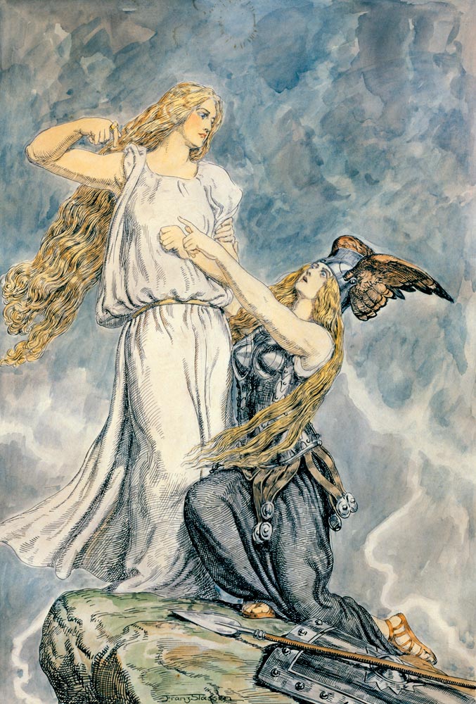 Brünnhilde and Waltraute, Götterdammerung, Act 1 van Franz Stassen