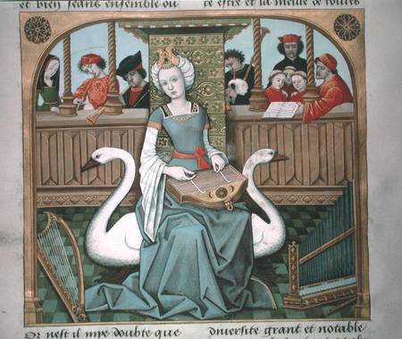 Ms Fr 1 fol.65v Allegory of Music, from 'Les Echecs Amoureux' van French School