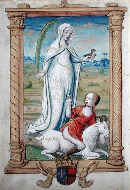 CL 22718 F Chasity Against Lust, from 'Rondeaux des Vertus' created for Louise de Savoie van French School