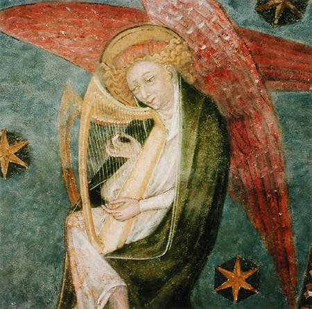 Angel musician playing a harp, detail from the vault of the crypt van French School