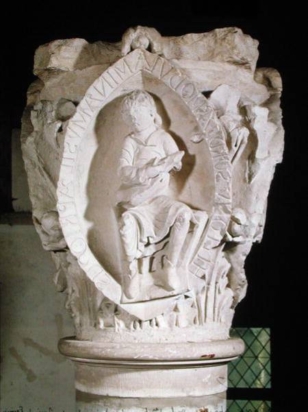 Capital depicting the First Key of Plainsong with a dulcimer player van French School