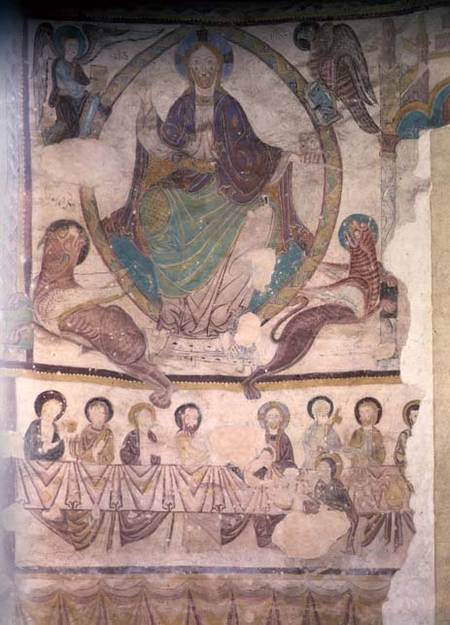 Christ in Majesty with Four Evangelical Symbols and the Last Supper van French School