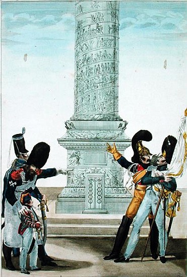 ''Oh how proud one is to be French when you look at this column'', caricature of soldiers at the Col van French School