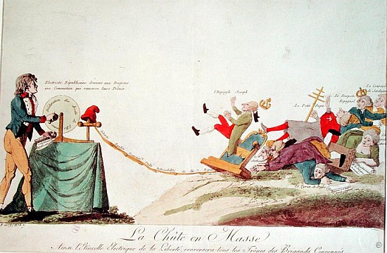 Revolutionary cartoon depicting ''The Electrical Spark of Liberty that will Topple the Thrones of al van French School