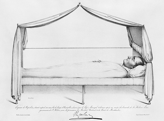 Sketch of Napoleon I (1769-1821) on his deathbed drawn at St. Helena Capitaine Marryal; engraved by  van French School