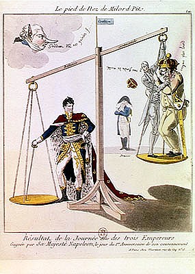 The Result of the Day of the Three Emperors, caricature drawn after the Battle of Austerlitz van French School