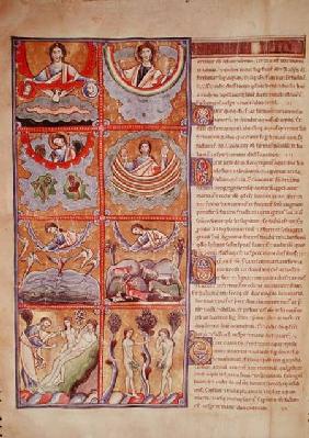 Ms 1 f.4v The Creation of the World, from the Souvigny Bible