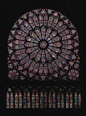 North transept rose window depicting the Virgin and Child in the centre surrounded by Old Testament van French School, (13th century)