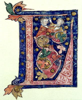 Historiated Initial 'L' (vellum) van French School, (14th century)