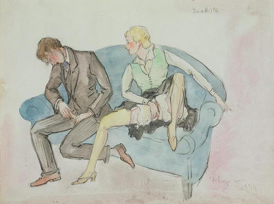 The Duet, 1934 (pencil, w/c) van French School, (20th century)