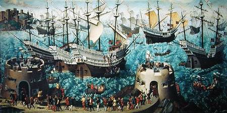 Embarkation of Henry VIII (1491-1547) on Board the Henry Grace a Dieu in 1520, copied from a paintin van Friedrich Bouterwek