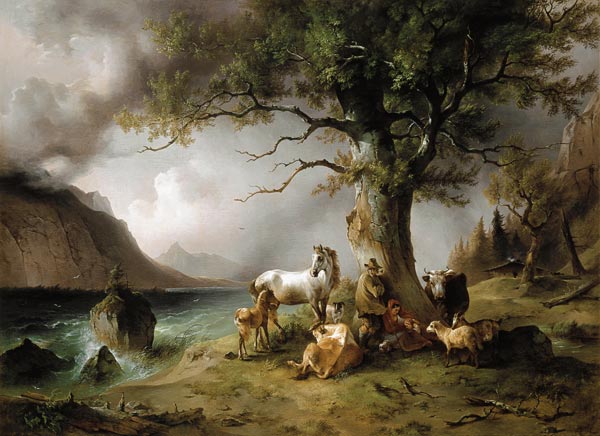 Sheltering from the storm van Friedrich Gauermann