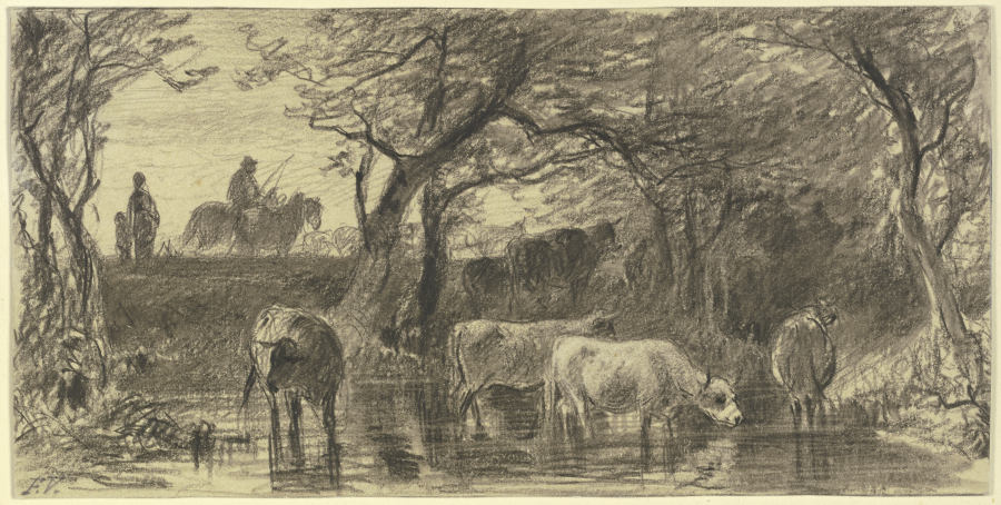Cows drinking van Friedrich Voltz