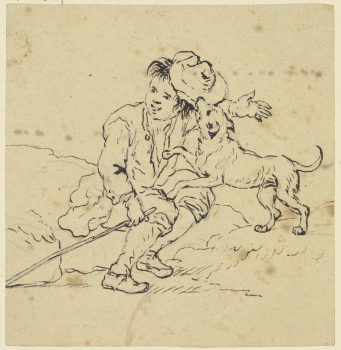 Sitzender Knabe mit einem Hund van Friedrich Wilhelm Hirt
