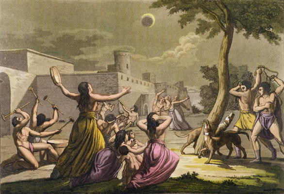 Terror of the Peruvians during an eclipse of the moon, from 'Le Costume Ancien et Moderne', Volume I van Gallo Gallina